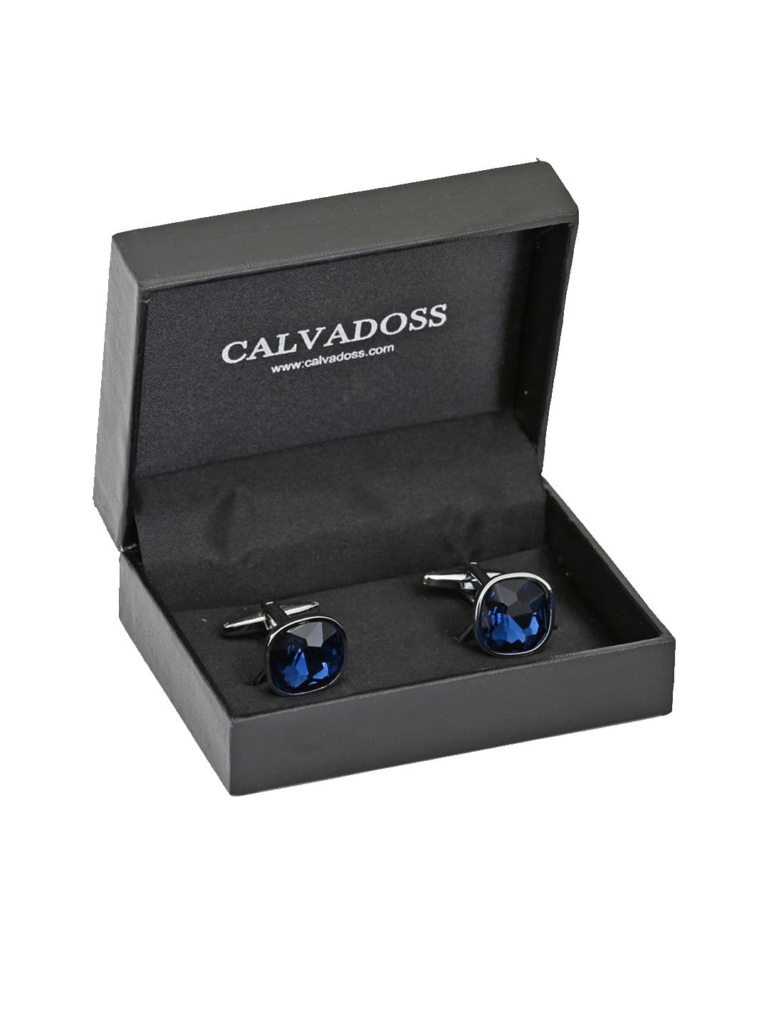 Calvadoss Navy Blue & Silver-Plated Square Cufflinks - view 1