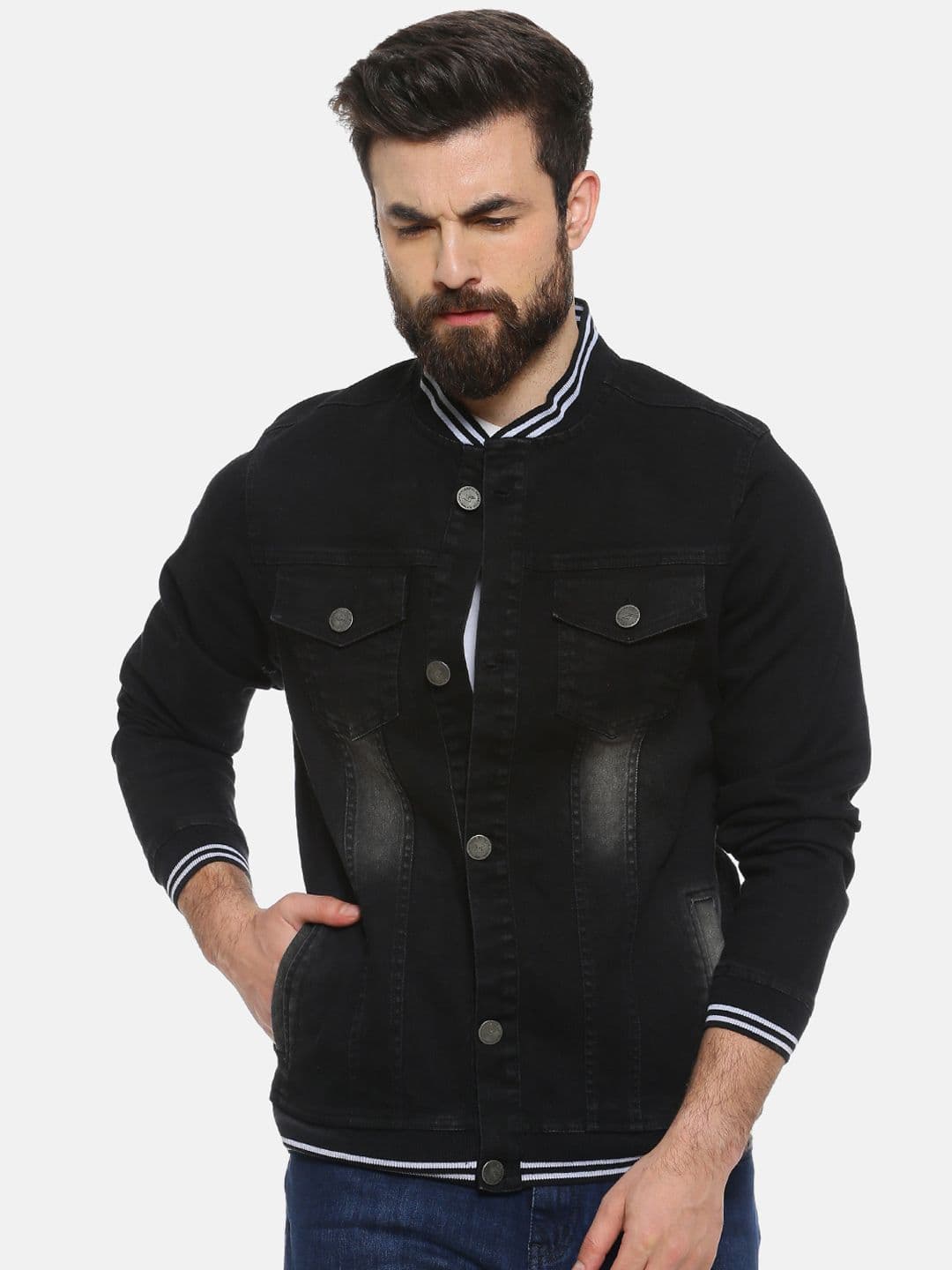 CAHOOT Men Black Striped Windcheater Denim Jacket - view 1