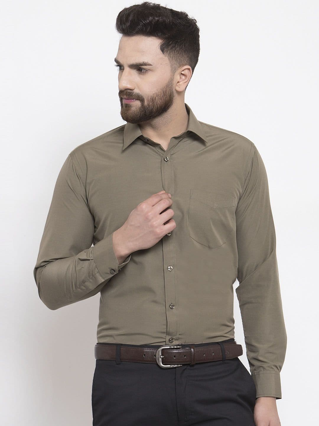 English Navy Men Olive Green Slim Fit Formal Shirt - view 1