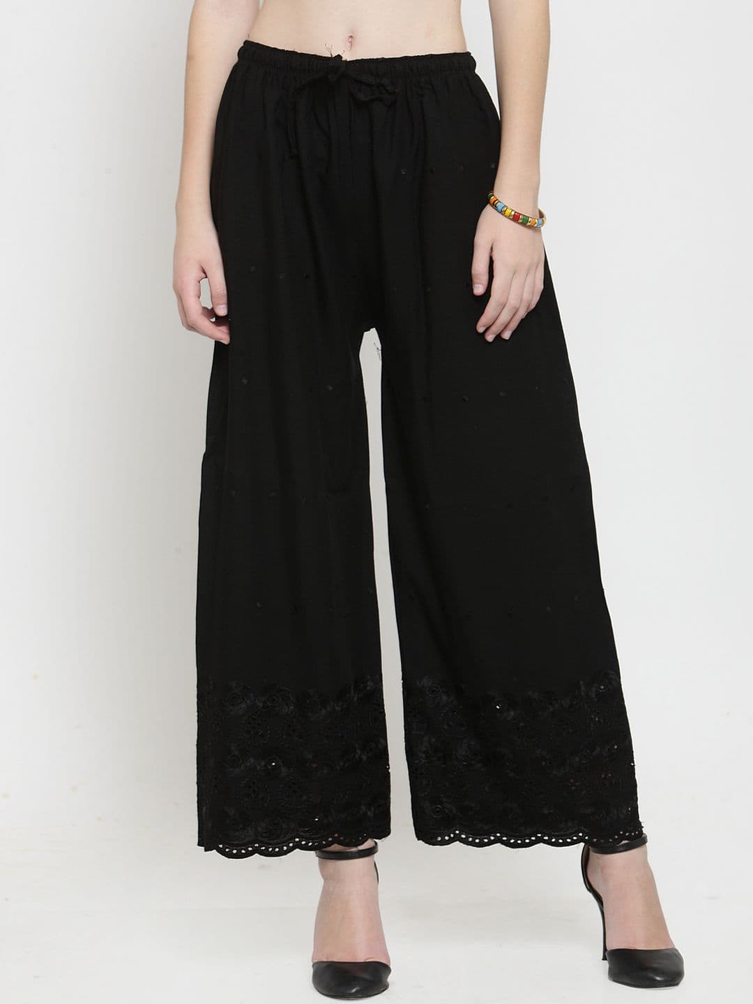 Clora Creation Women Black Embroidered Straight Palazzos - view 1