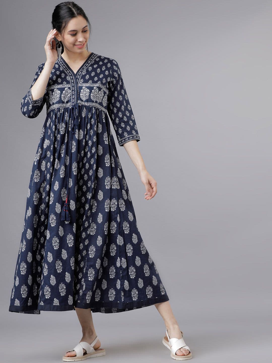 Vishudh Women Navy Blue Empire Dress - view 1