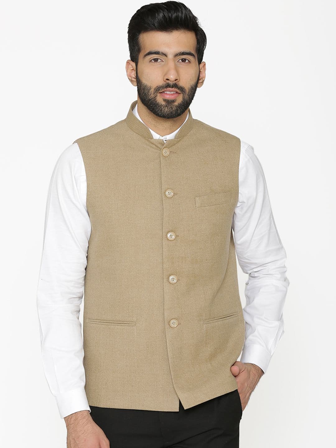 Wintage Men Beige Solid Nehru Jacket - view 1