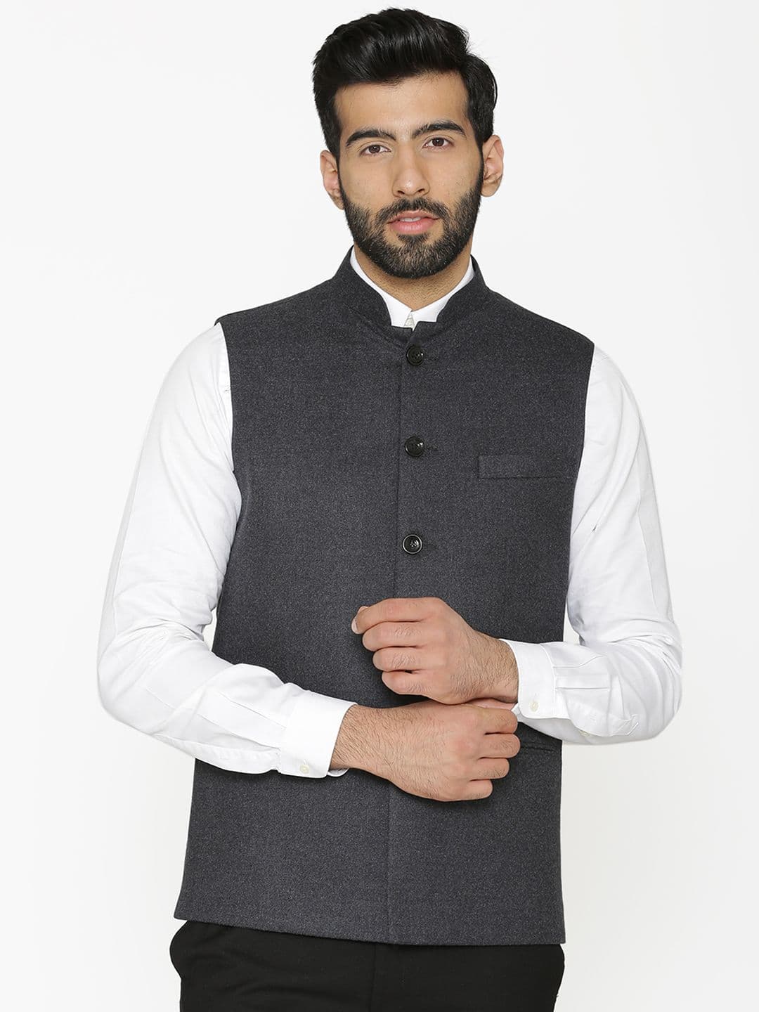 Wintage Men Charcoal Solid Nehru Jacket - view 1