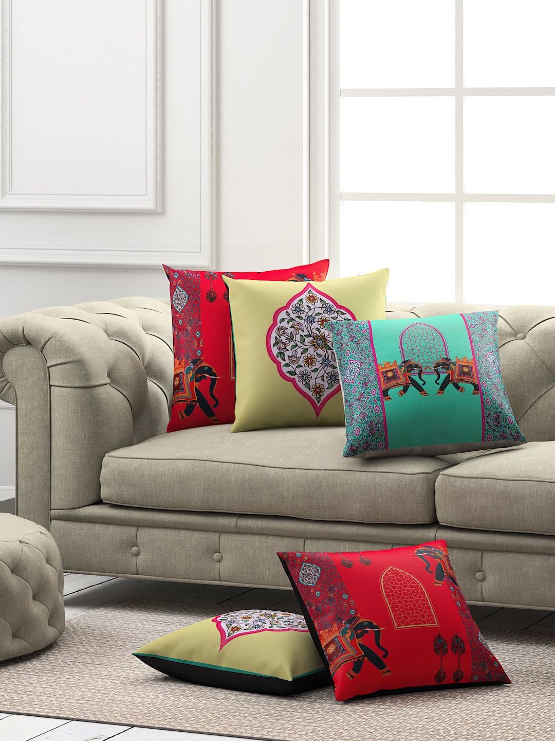 SEJ by Nisha Gupta Set of 5 Abstract Square Cushion Covers - view 1
