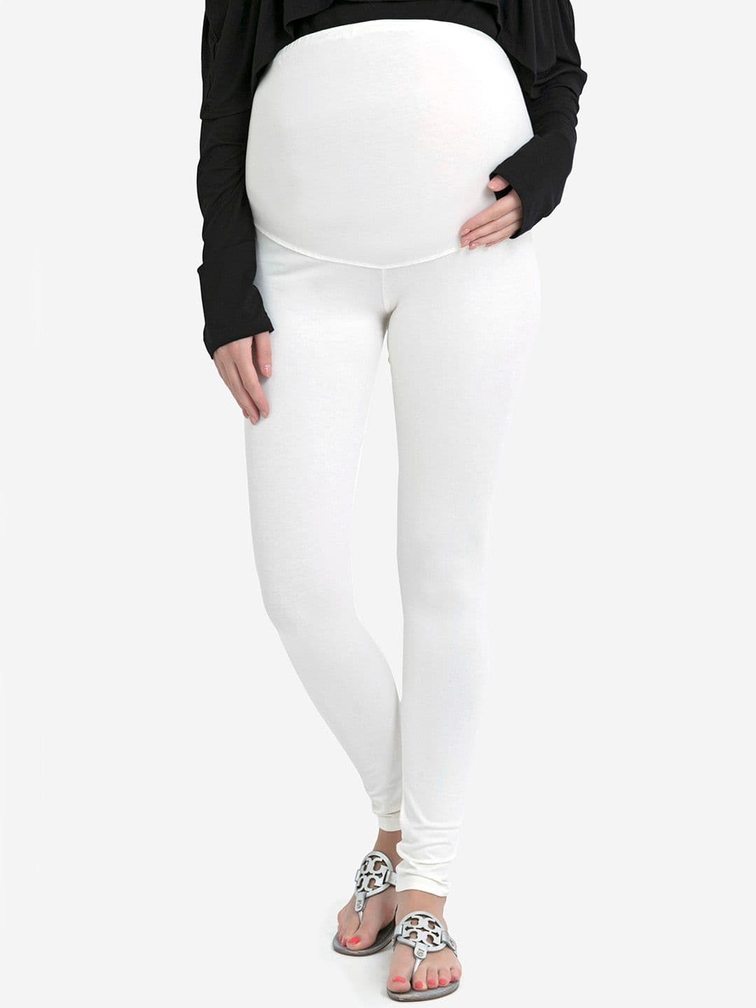 Blush 9 Maternity Women Off-White Solid Ankle-Length Maternity Leggings - view 1