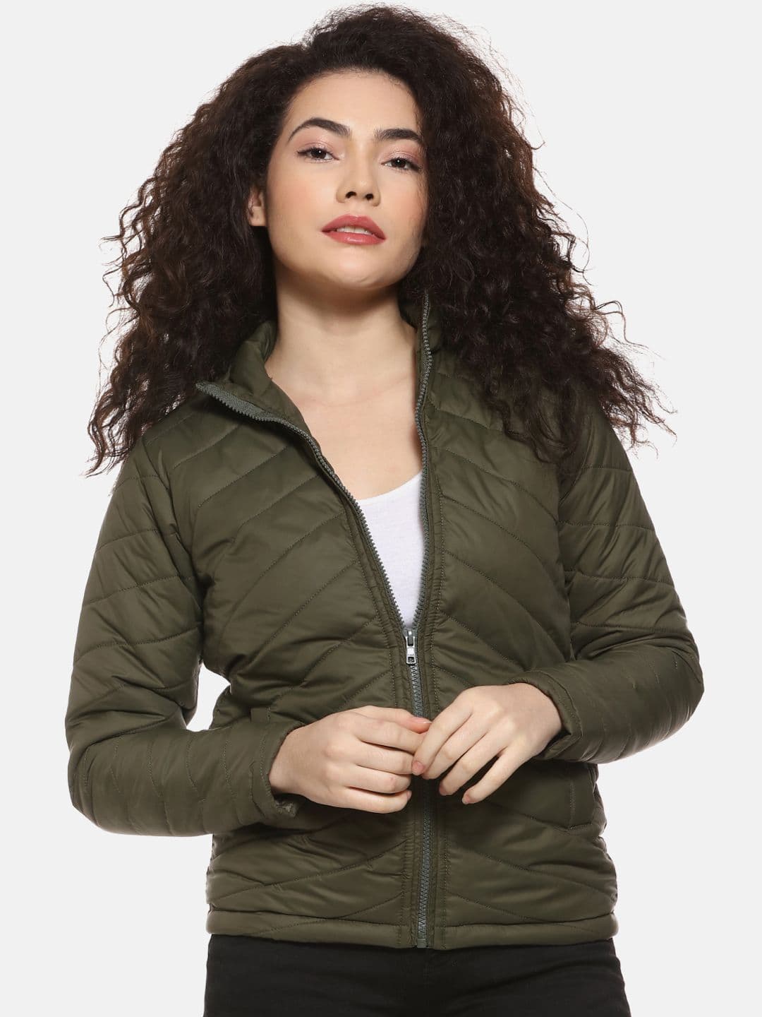 PINACOLADA Women Olive Green Solid Padded Jacket - view 1