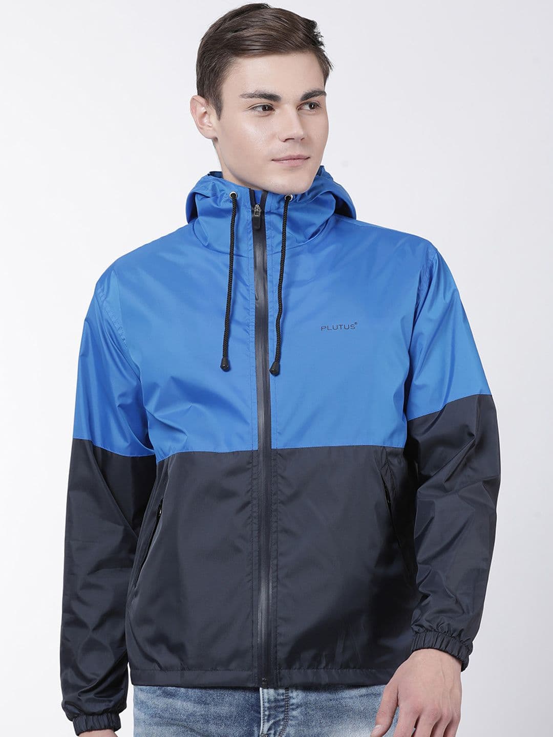 Plutus Men Blue Colourblocked Windcheater Jacket - view 1