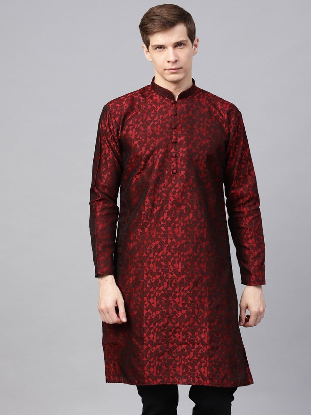 SOJANYA Men Maroon Woven Design Straight Kurta - view 1