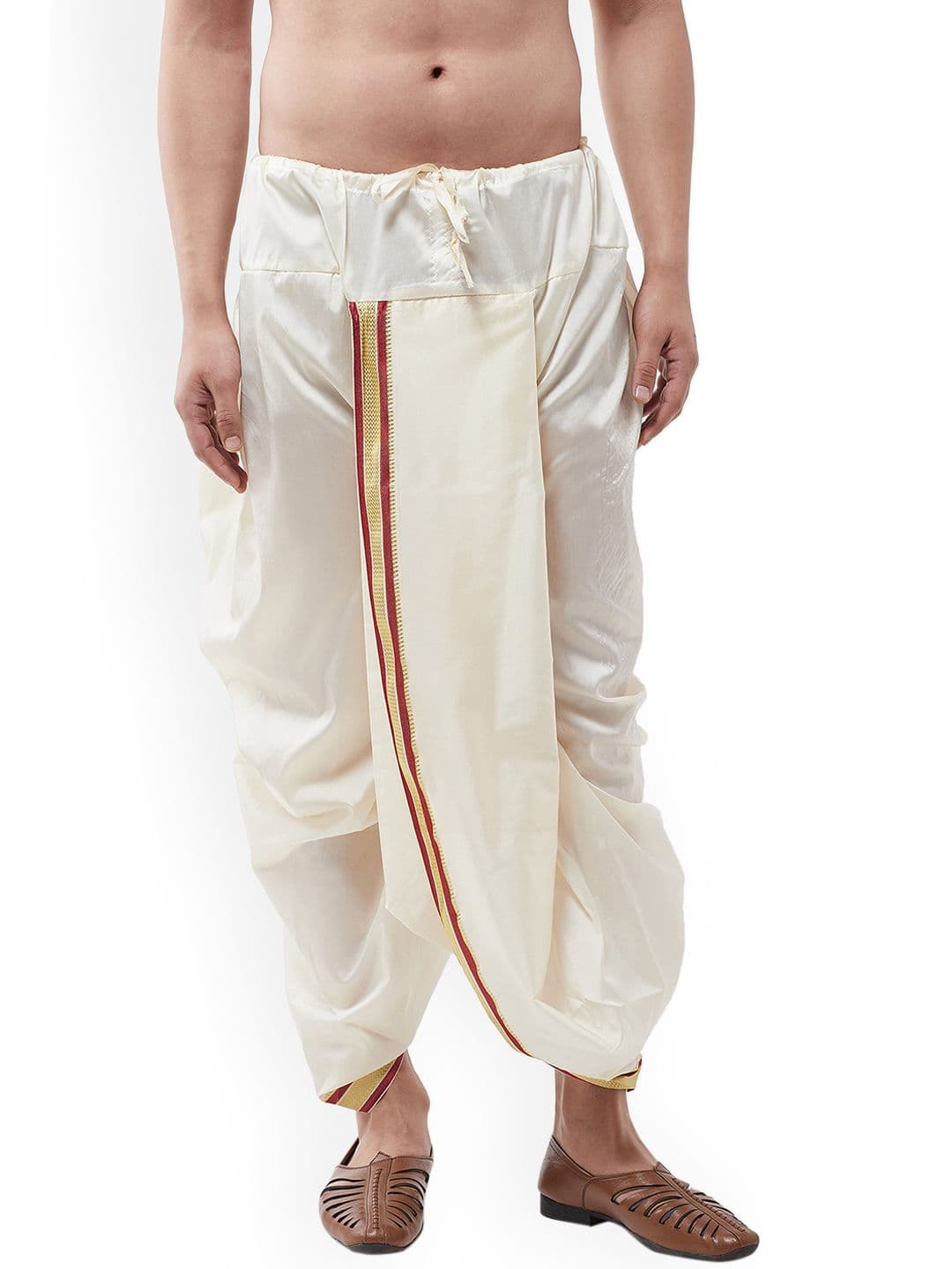 SOJANYA Men Off-White Solid Stitched Dhoti - view 1