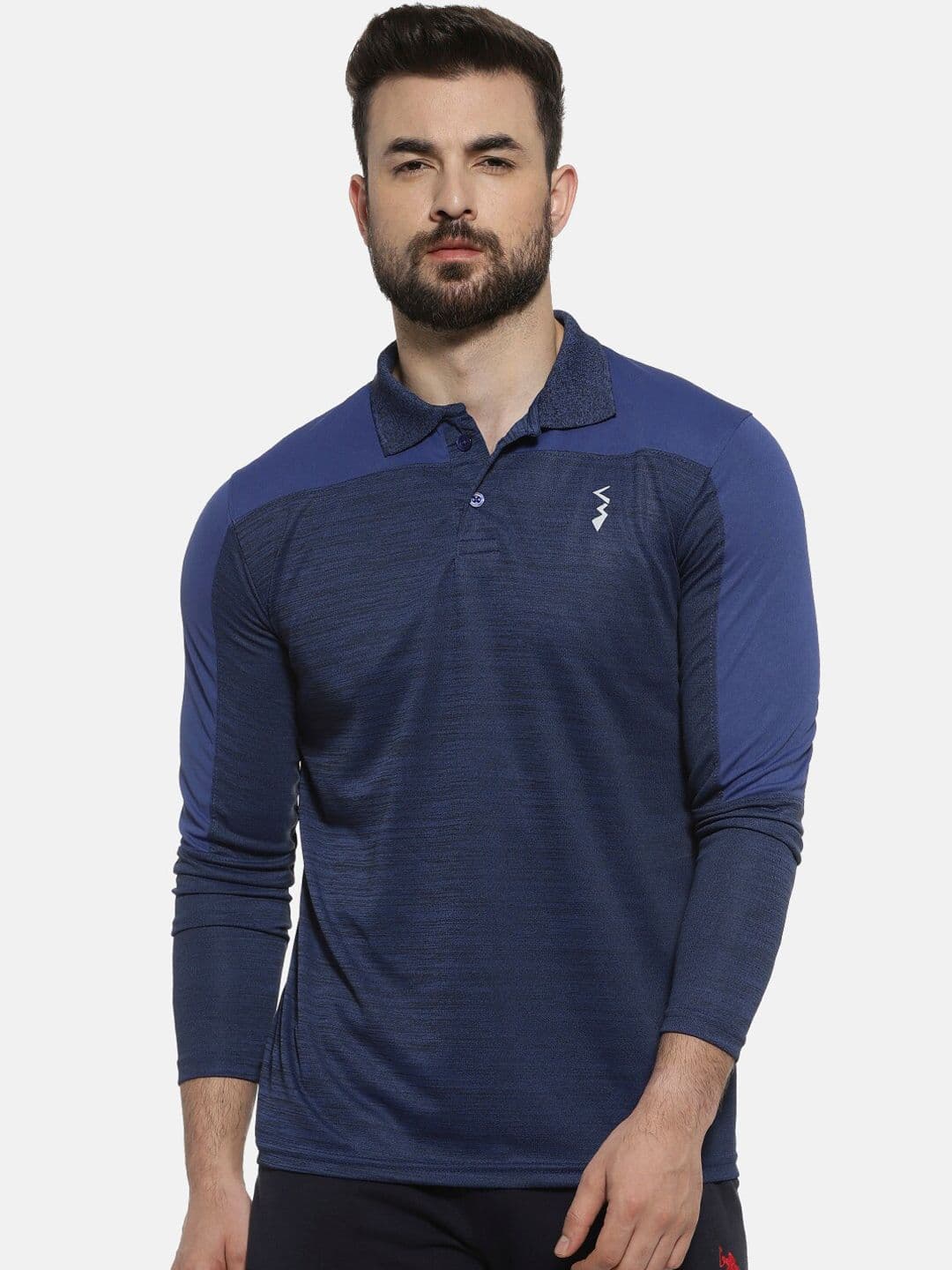 CAHOOT Men Navy Blue Colourblocked Polo Collar T-shirt - view 1