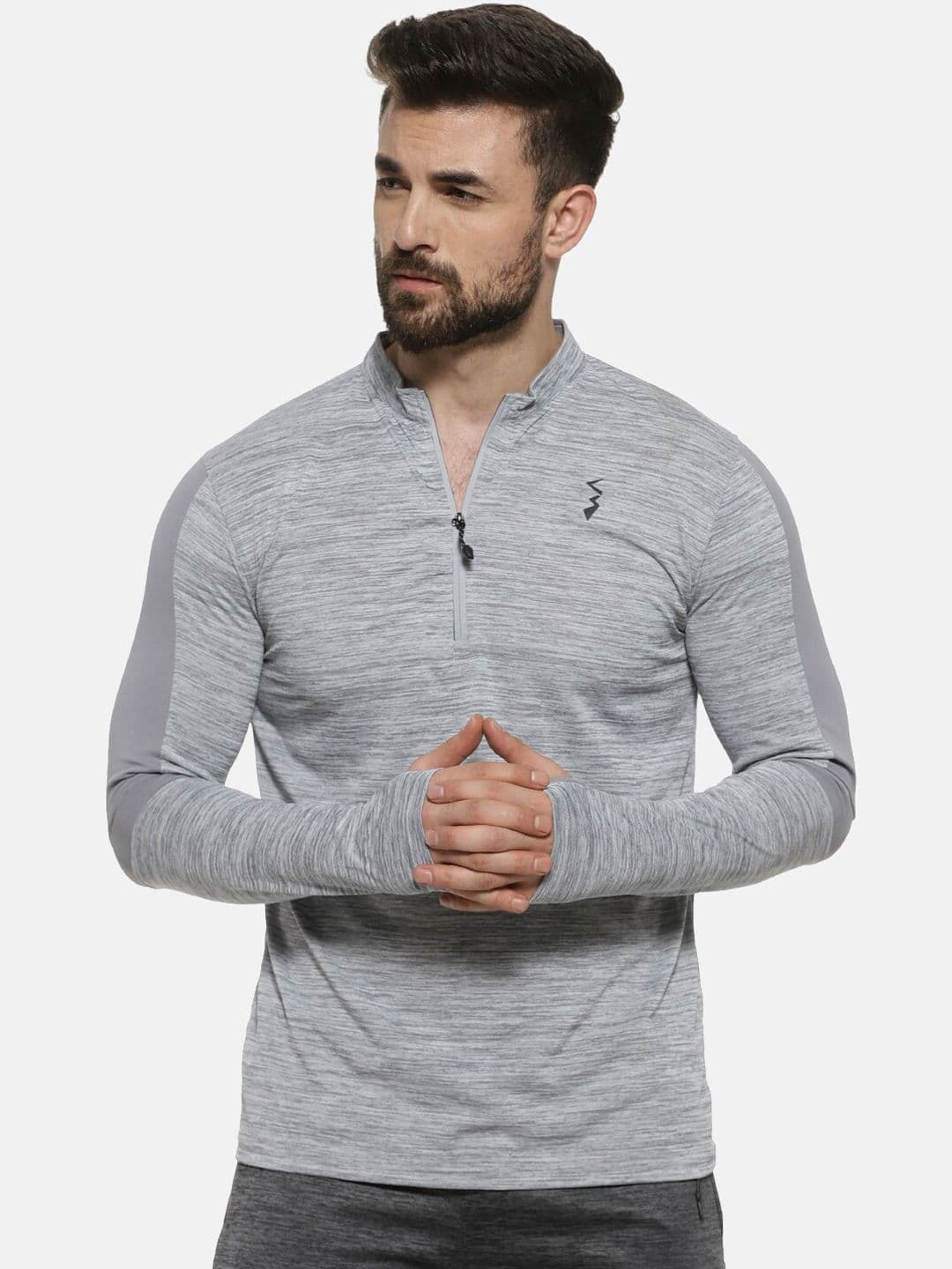 CAHOOT Men Grey Solid Mandarin Collar T-shirt - view 1