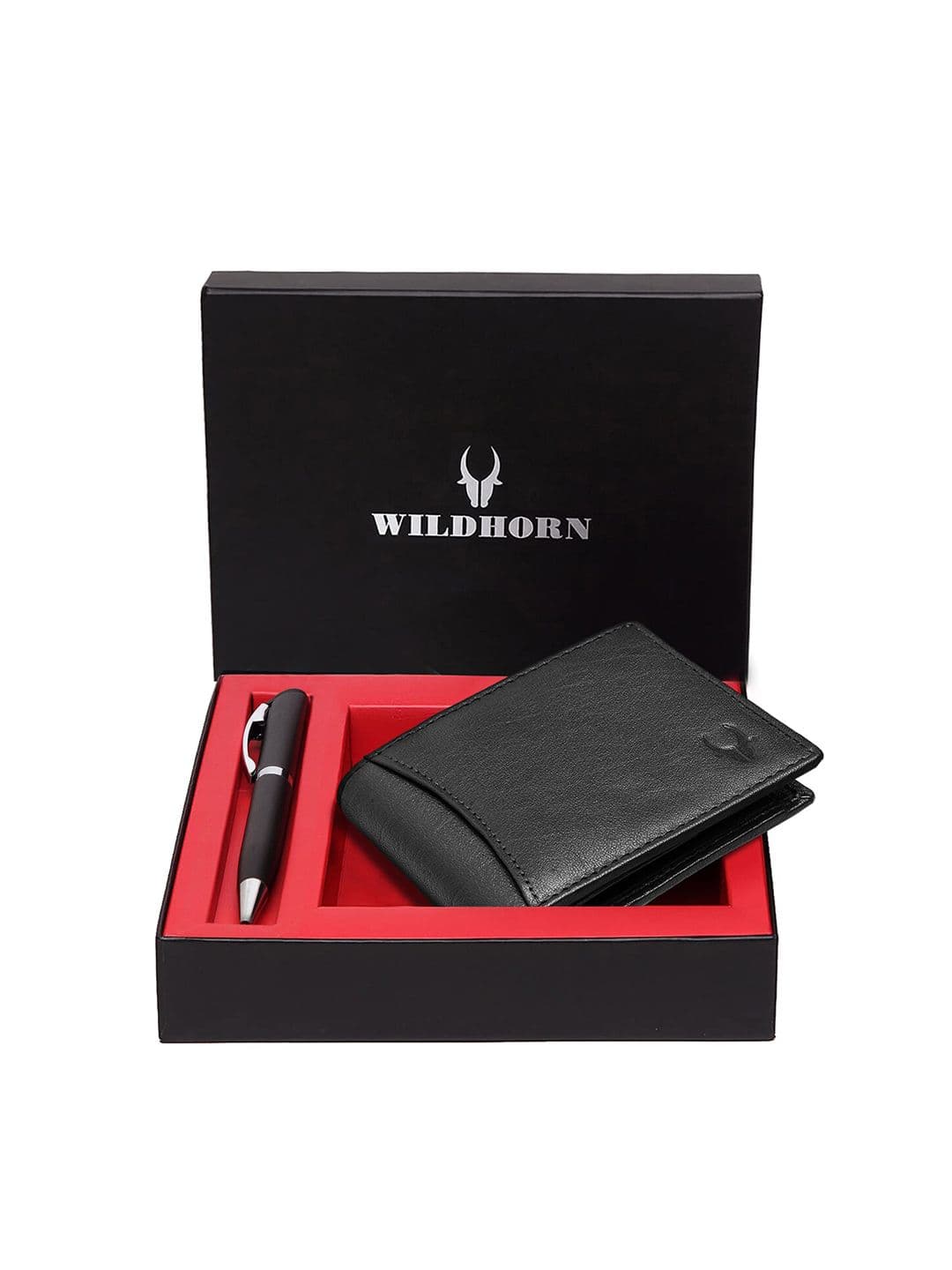 WildHorn Men Black & Silver-Toned RFID Protected Genuine Leather Accessory Gift Set - view 1