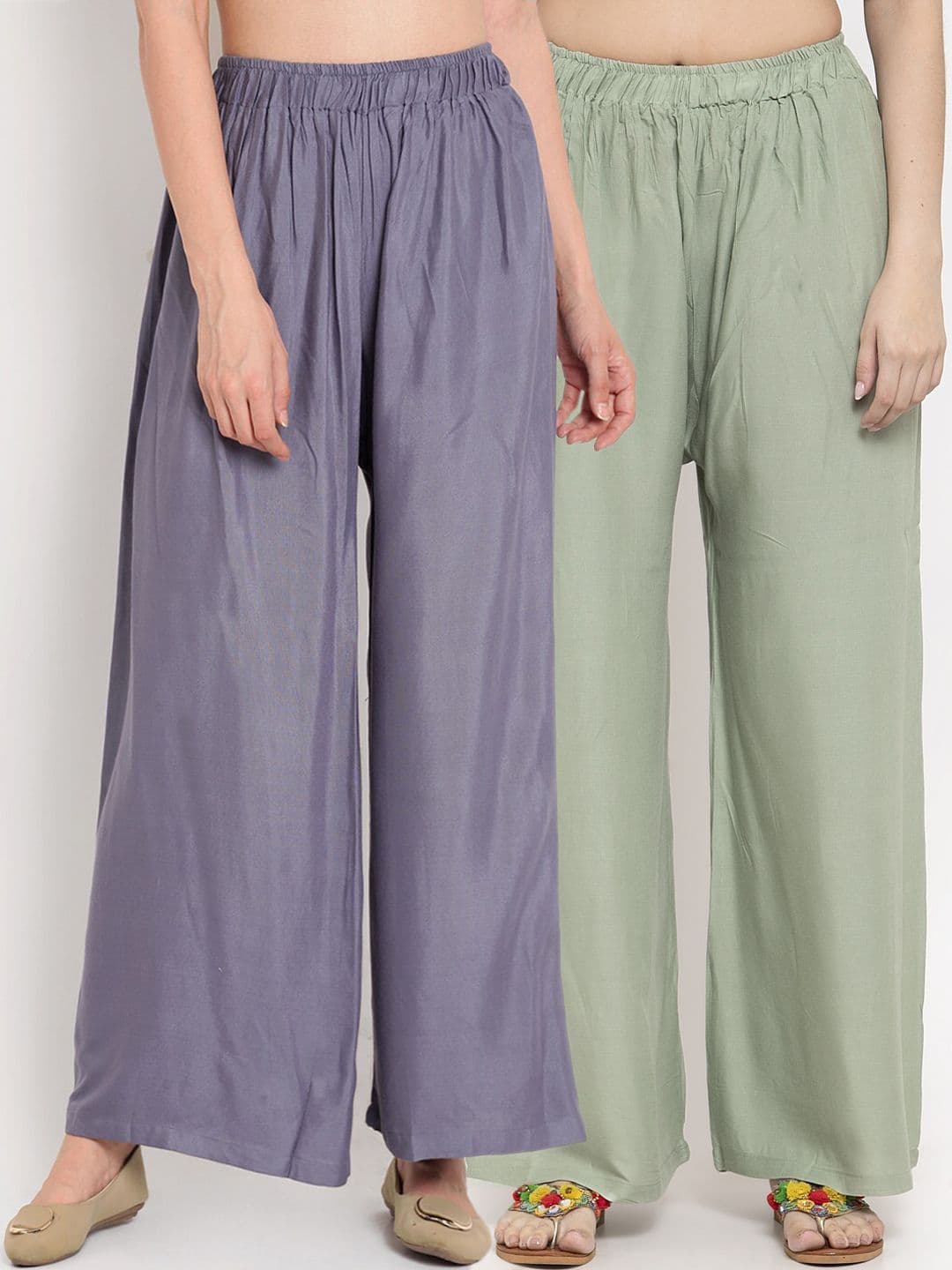 TAG 7 Women Sage Green & Steel Grey Pack of 2 Solid Flared Palazzos - view 1
