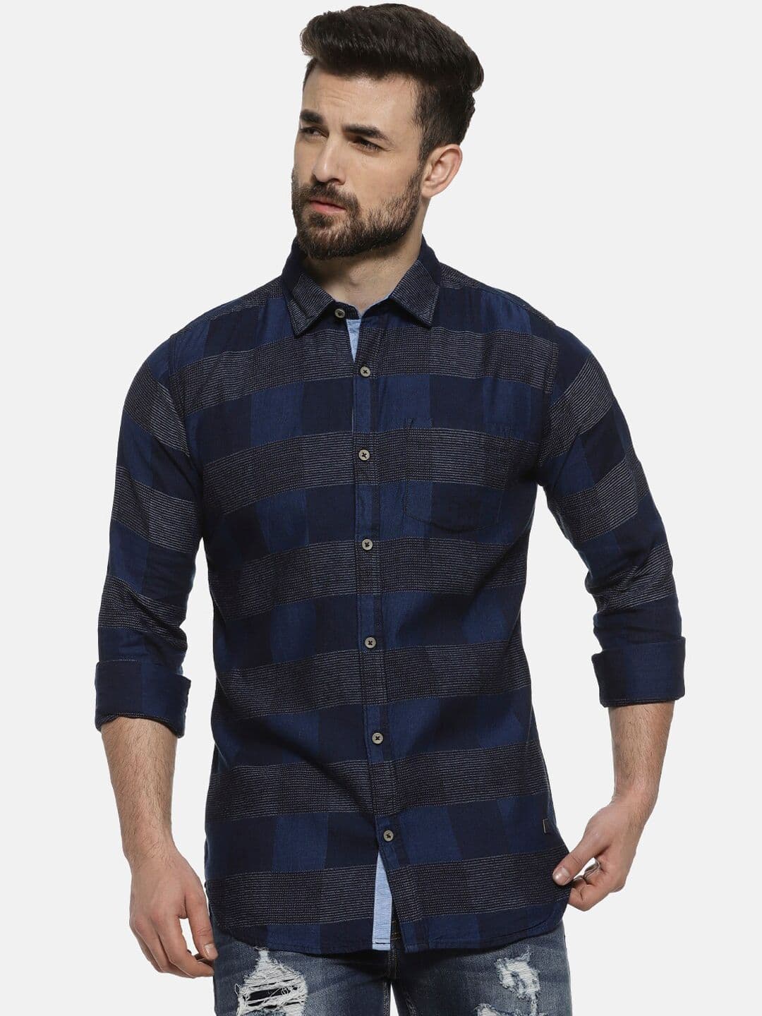 CAHOOT Men Blue & Grey Regular Fit Checked Casual Shirt - view 1