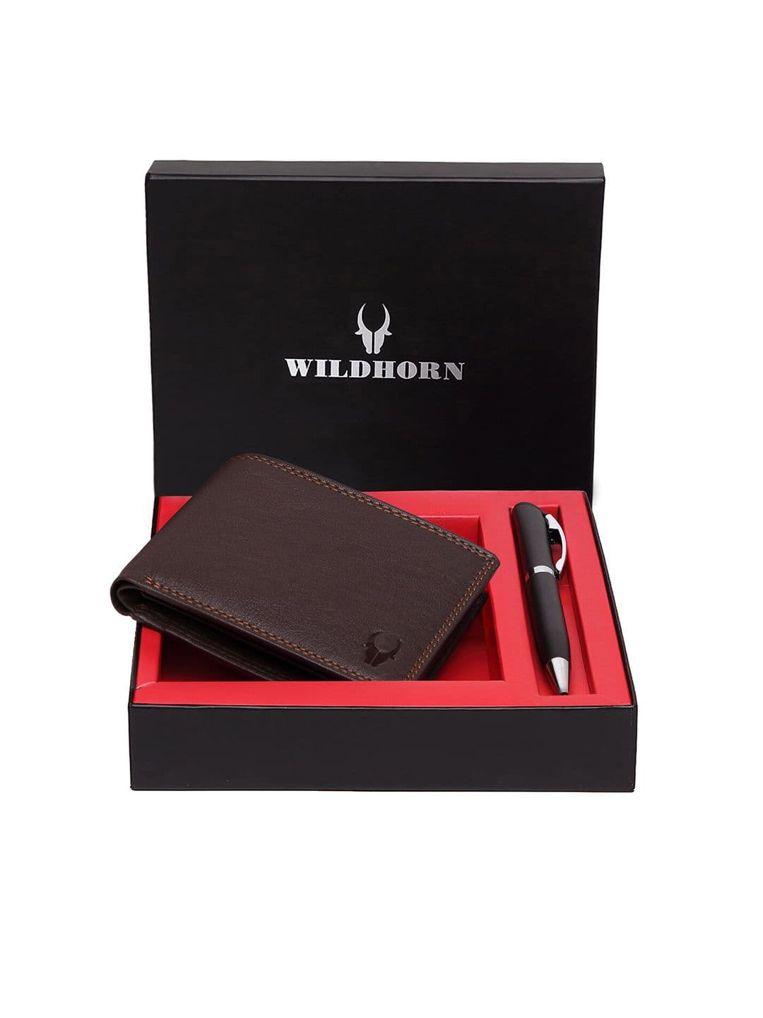 WildHorn Men Brown & Black RFID Protected Genuine Leather Wallet & Pen Accessory Gift Set - view 1