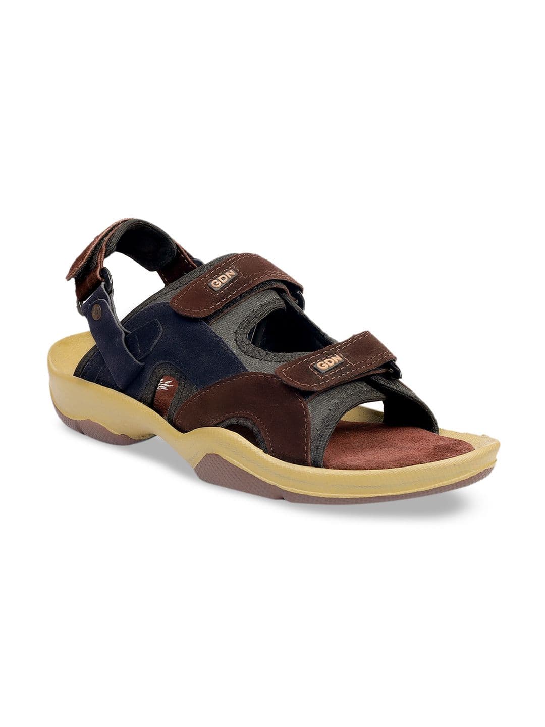 Woakers Men Brown & Charcoal Grey Colourblocked Leather Sports Sandals - view 1