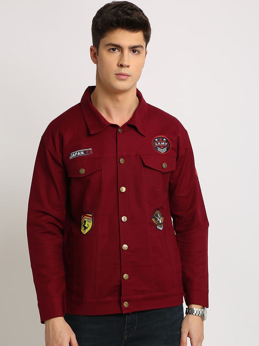 VOXATI Men Maroon Appliqued Tailored Jacket - view 1