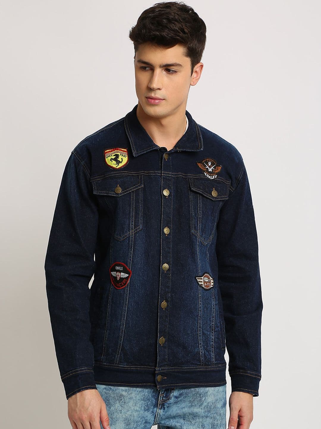 VOXATI Men Blue Checked Denim Jacket - view 1