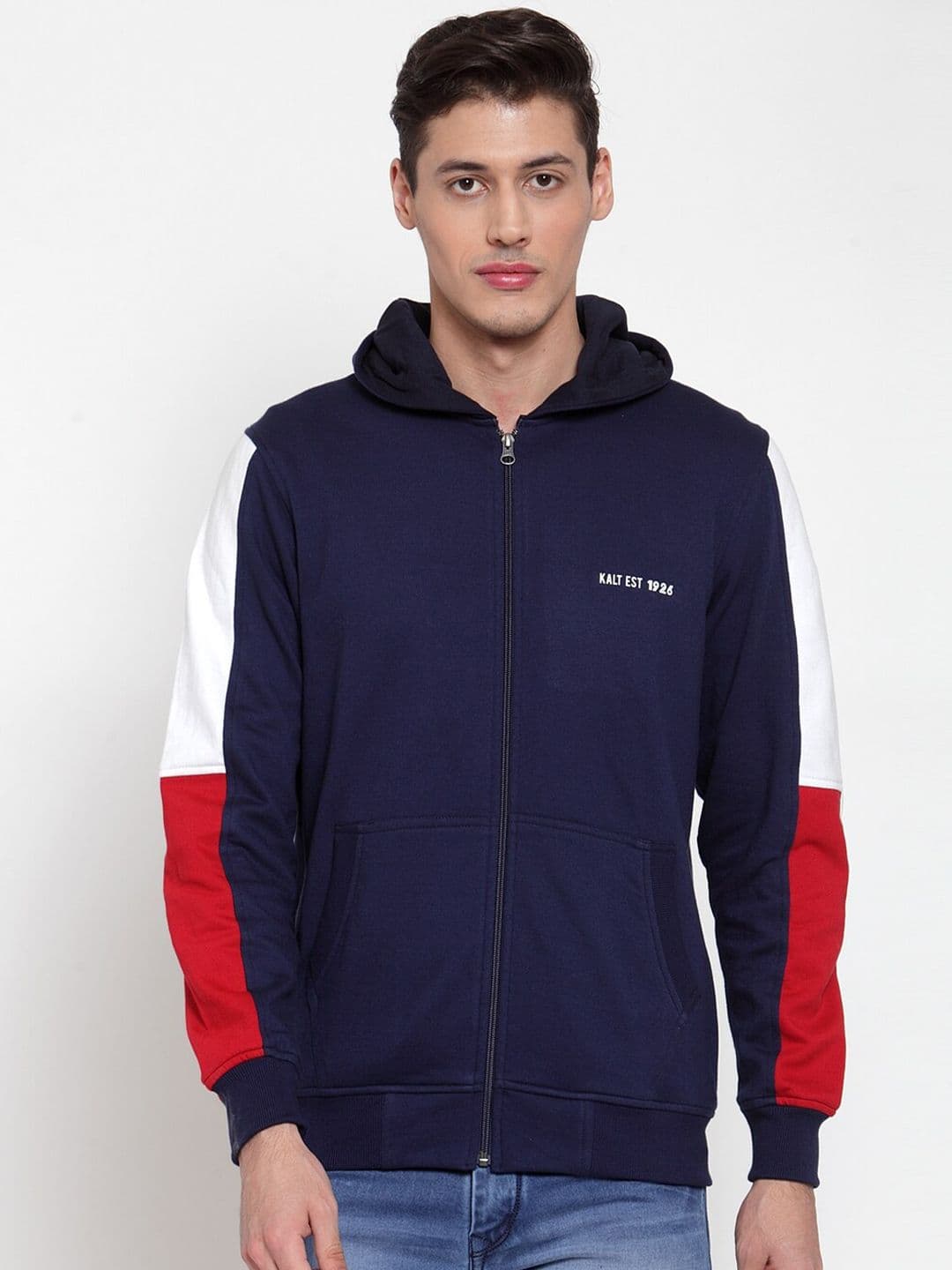 Kalt Men Navy Blue Solid Sporty Jacket - view 1