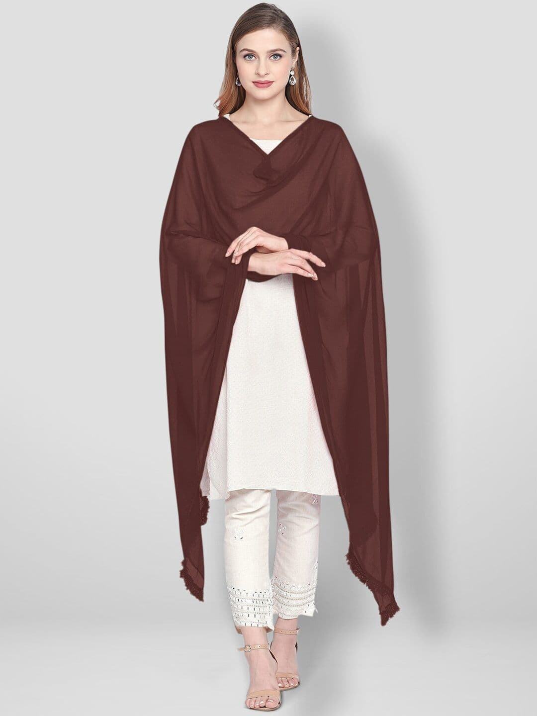 Dupatta Bazaar Coffee Brown Solid Dupatta - view 1