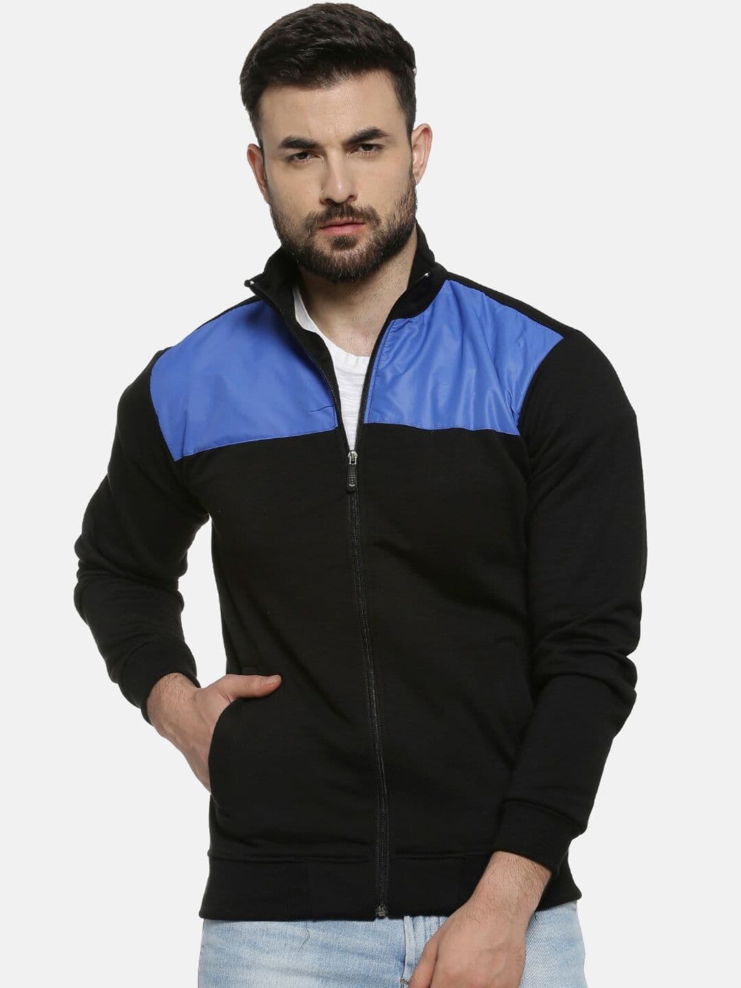 CAHOOT Men Black & Blue Colourblocked Windcheater Bomber Jacket - view 1