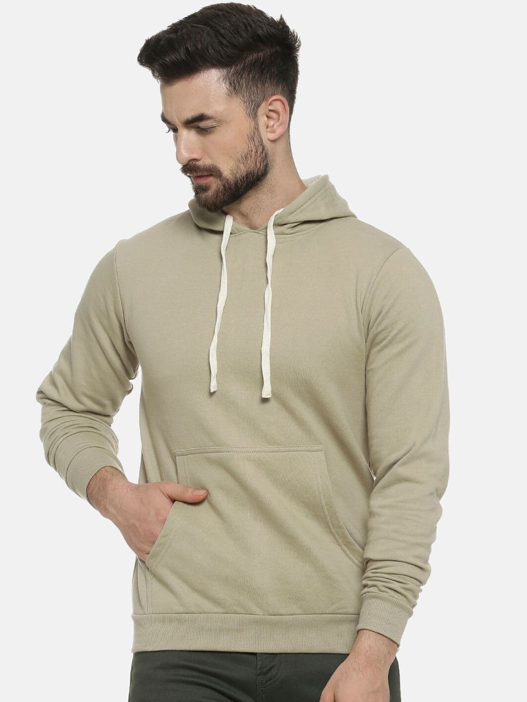 CAHOOT Men Olive Green Solid Hooded Pullover Sweatshirt - view 1