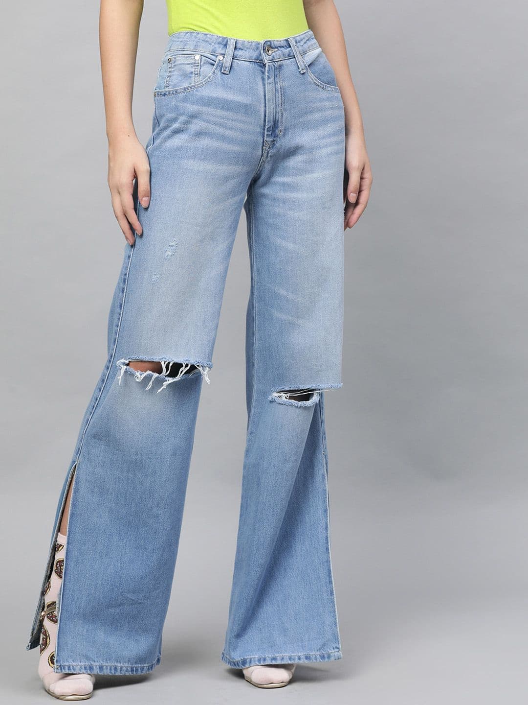STREET 9 Women Bootcut Mid-Rise Slash Knee Stretchable Jeans - view 1