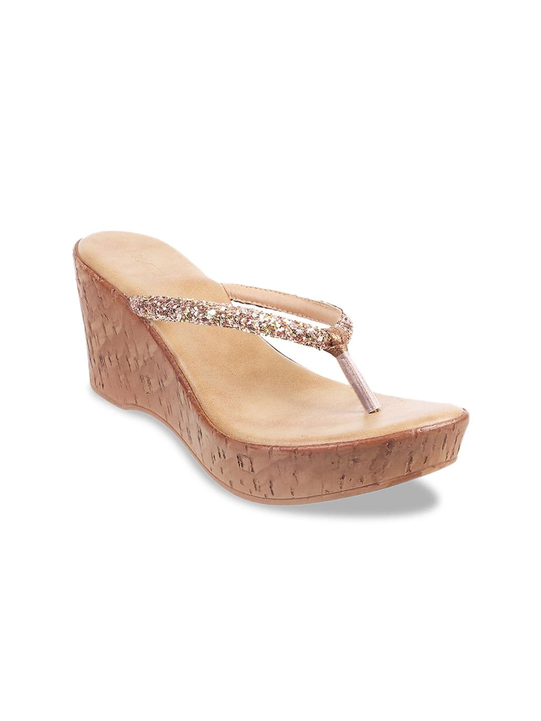 Mochi Gold-Toned Embellished T-Strap Wedge - view 1