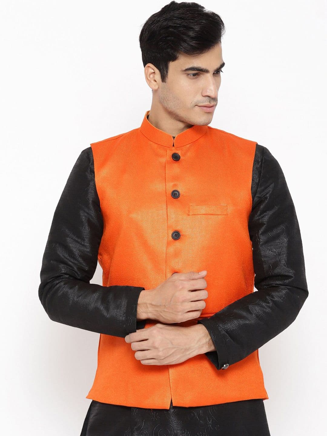 Vastraa Fusion Men Orange Solid Nehru jacket - view 1