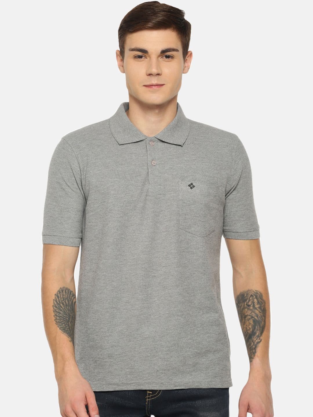 Dollar Men Grey Solid Polo Collar T-shirt - view 1
