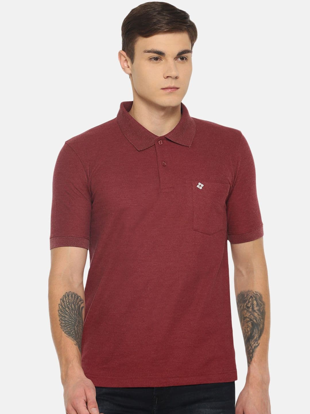 Dollar Men Maroon Solid Polo Collar T-shirt - view 1