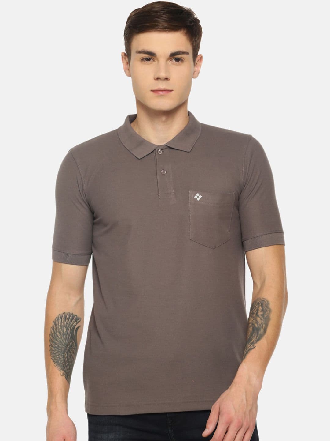 Dollar Men Grey Solid Polo Collar T-shirt - view 1