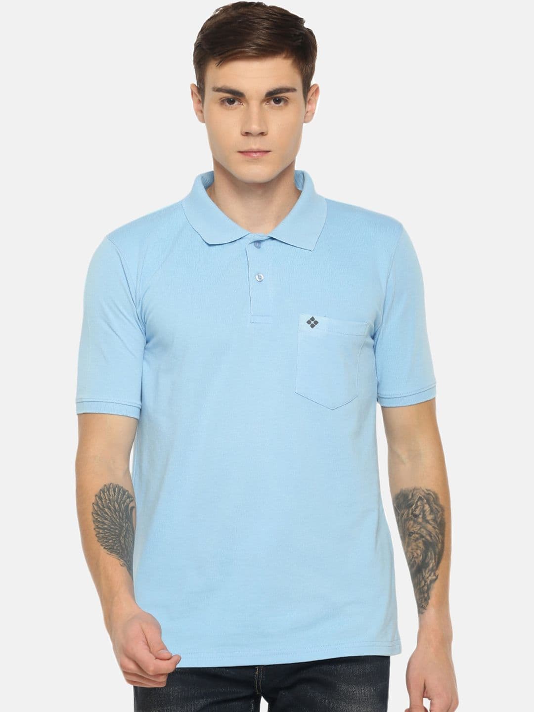 Dollar Men Blue Solid Polo Collar T-shirt - view 1