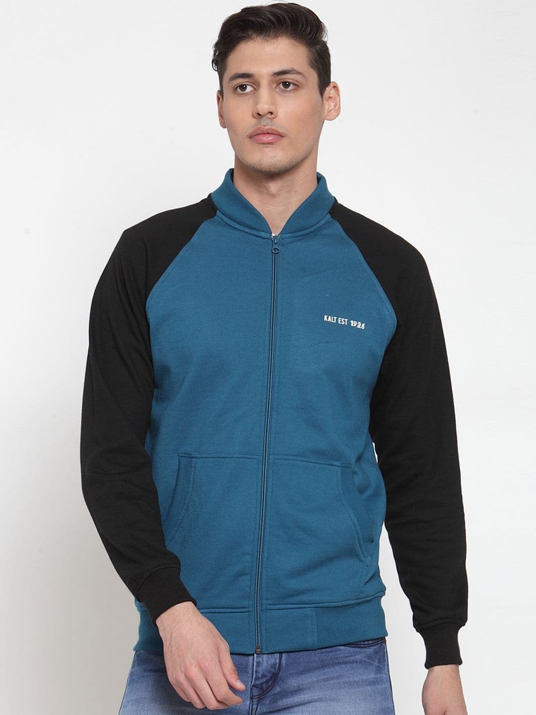 Kalt Men Teal Blue Solid Bomber Jacket - view 1
