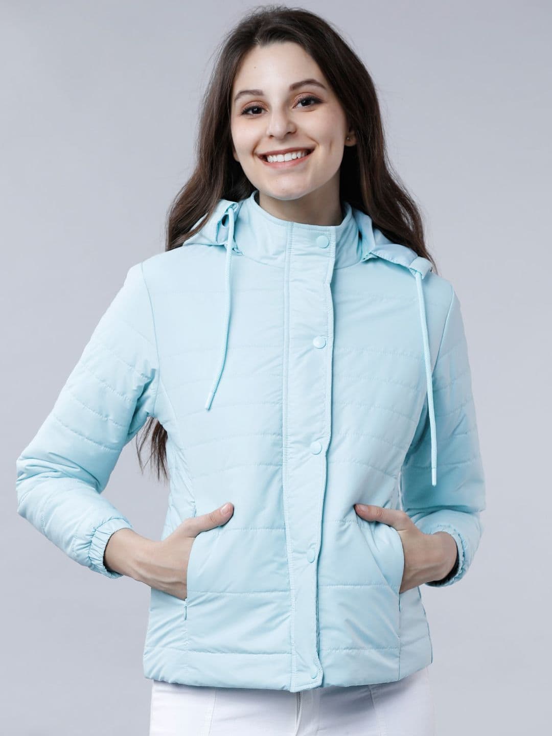 Tokyo Talkies Women Blue Solid Padded Jacket - view 1