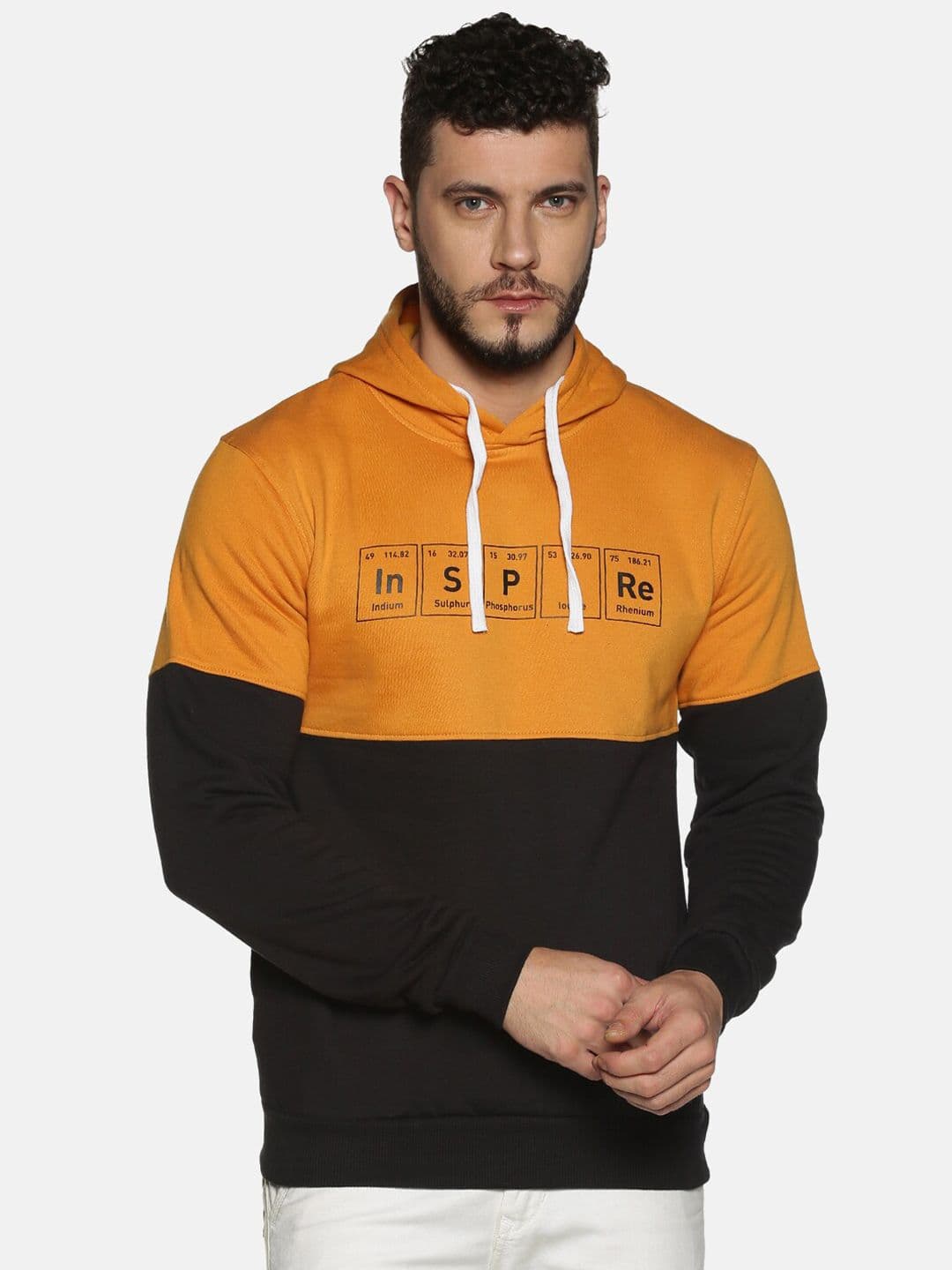 CAHOOT Men Yellow & Black Colourblocked Hooded Sweatshirt - view 1