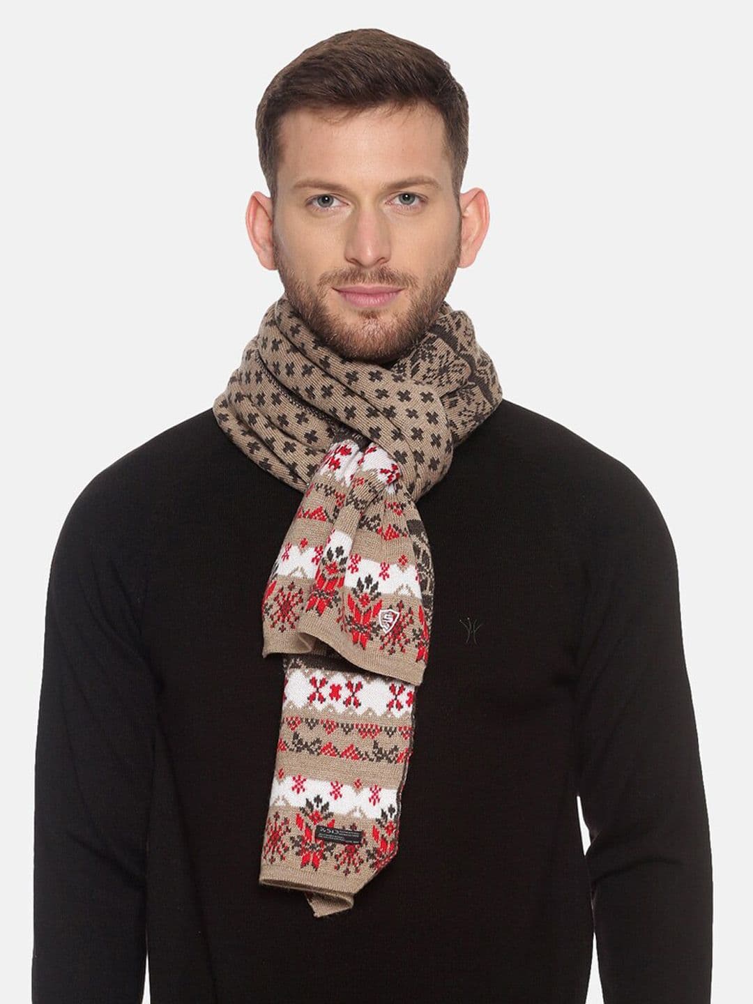 513 Men Beige & Red Woven Design Mufflers - view 1