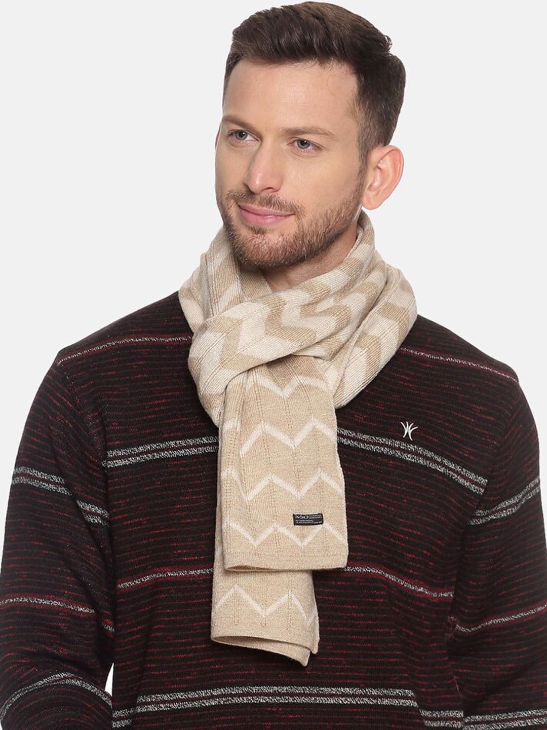 513 Men Beige Chevron Patterned Muffler - view 1