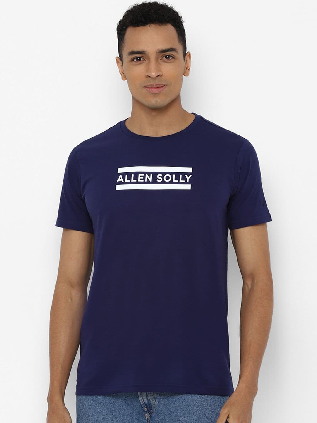 Allen Solly Men Navy Blue White Printed Round Neck Pure Cotton T-shirt - view 1