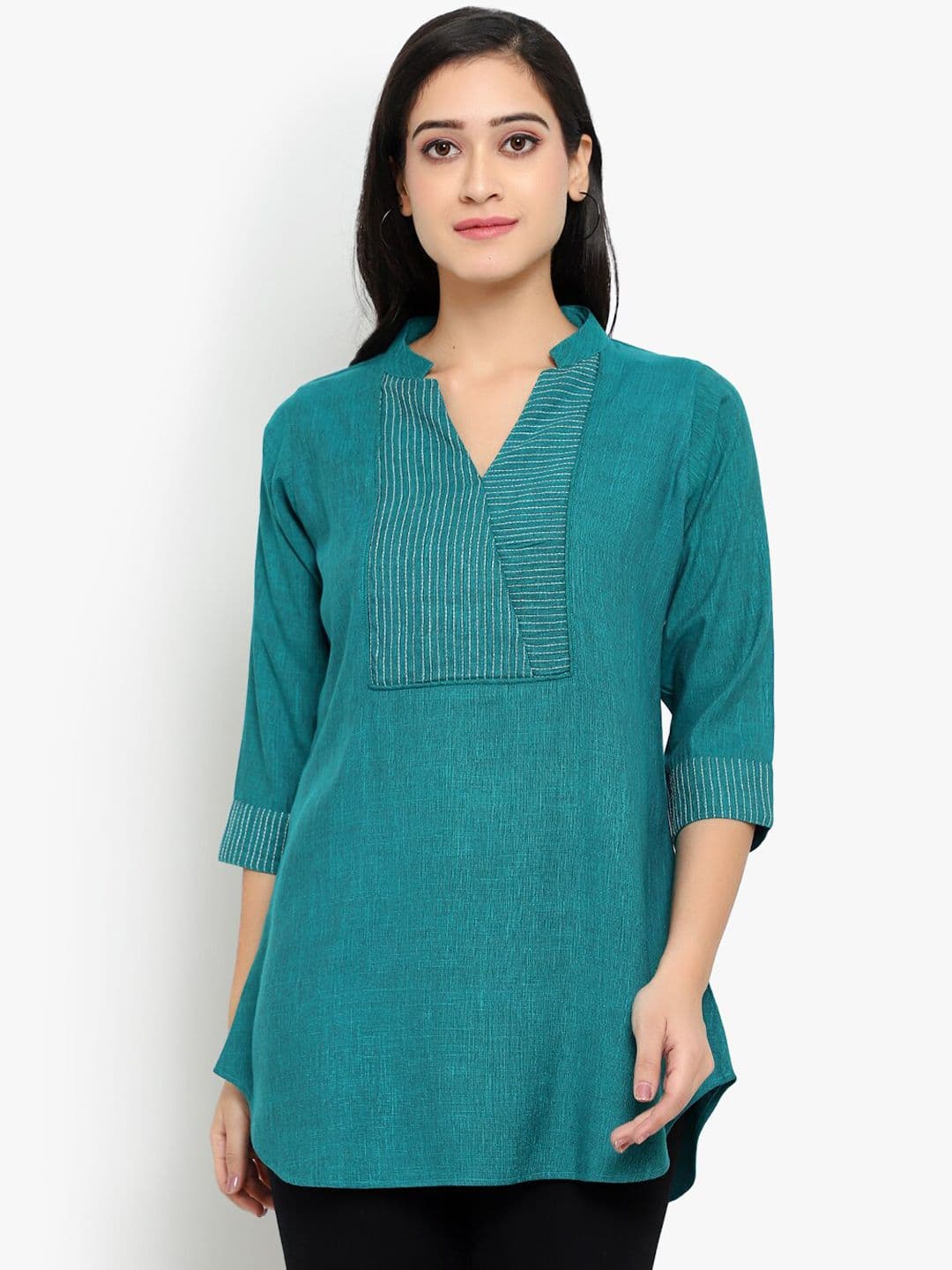 Indietoga Women Sea Green Solid Kurti - view 1