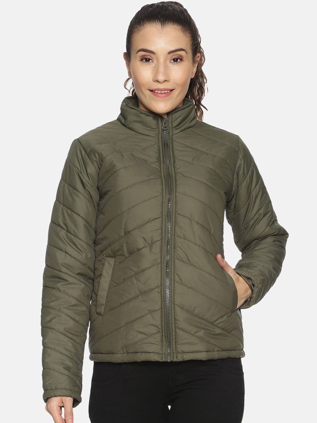 PINACOLADA Women Olive Green Solid Windcheater Padded Jacket - view 1