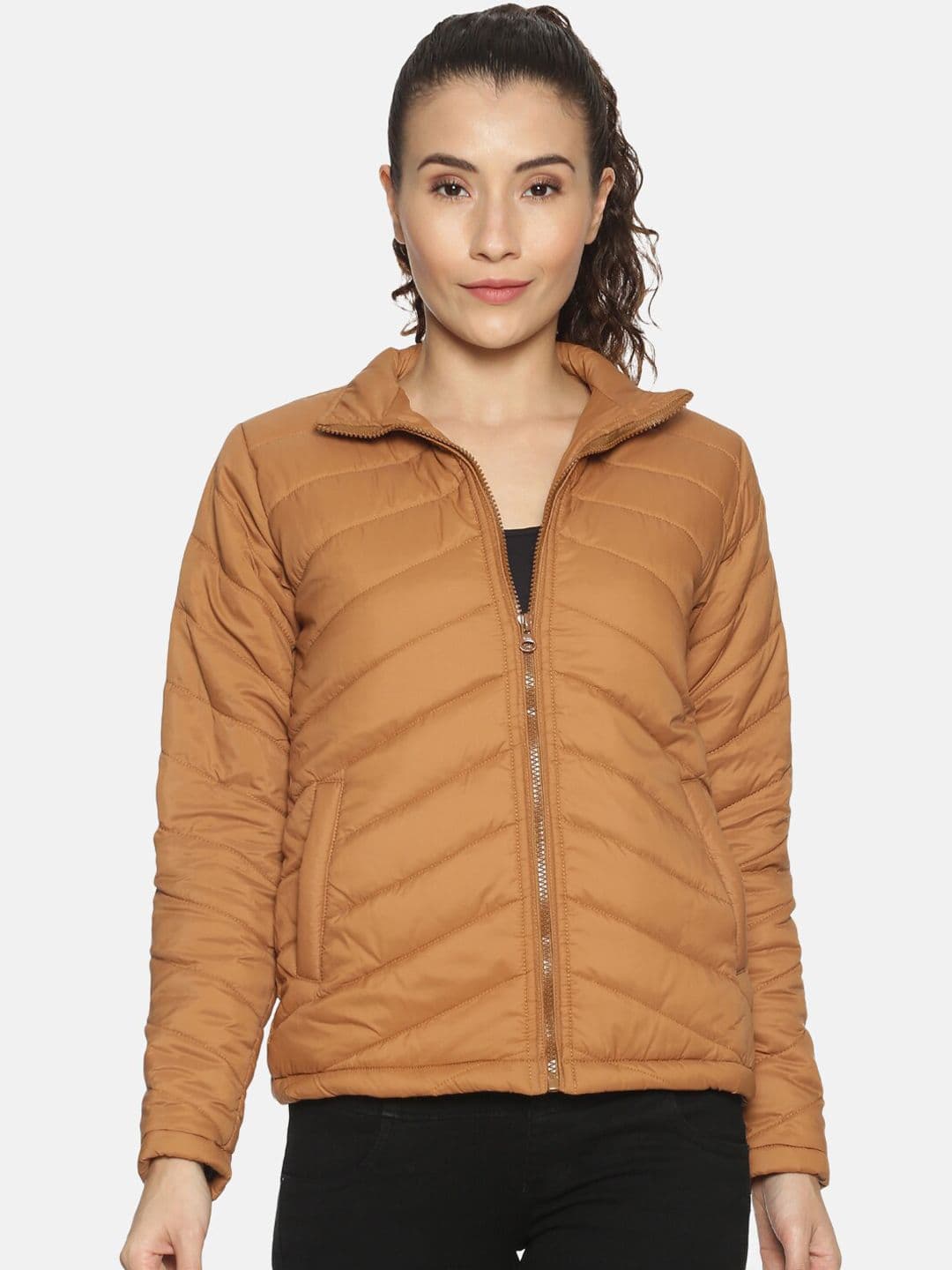 PINACOLADA Women Brown Solid Windcheater Padded Jacket - view 1