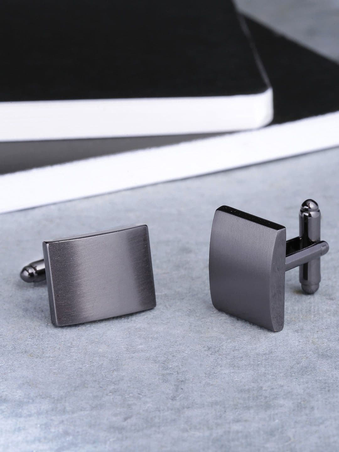 Yellow Chimes Black & Grey Rectangle Cufflinks - view 1