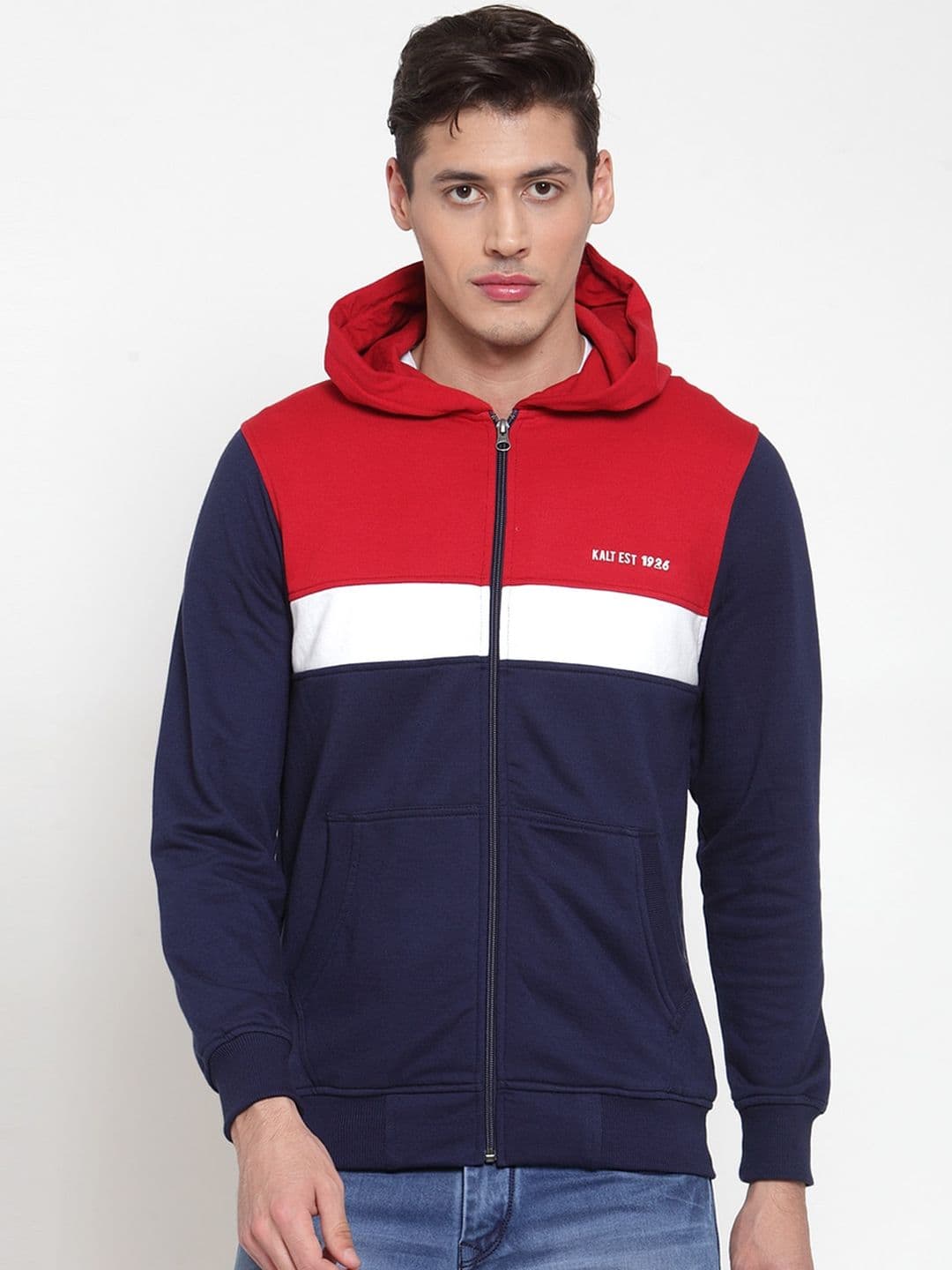 Kalt Men Navy Blue & Red Colourblocked Bomber - view 1