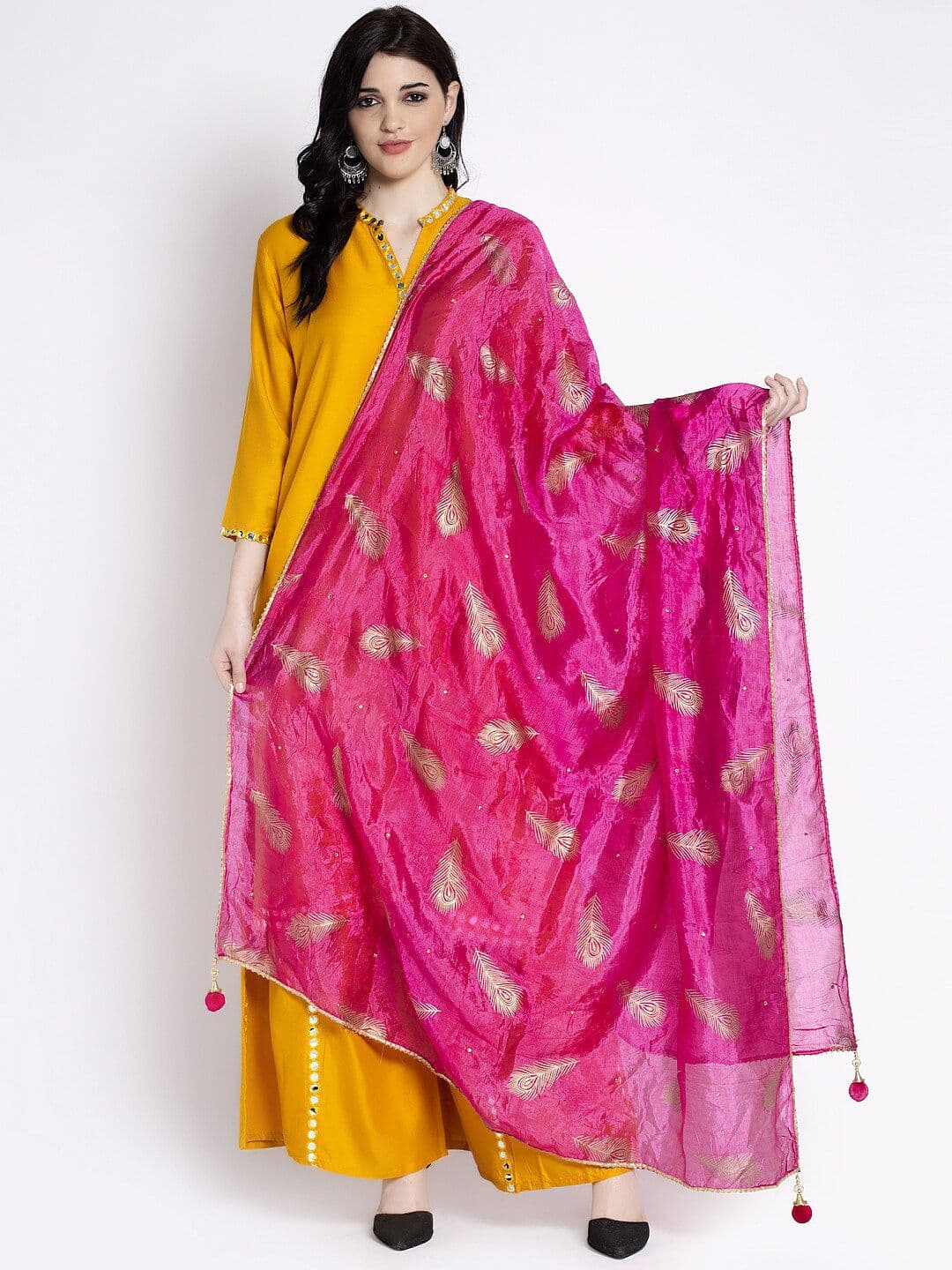 Clora Creation Women Magenta-Pink & Gold-Coloured Printed Dupatta - view 1