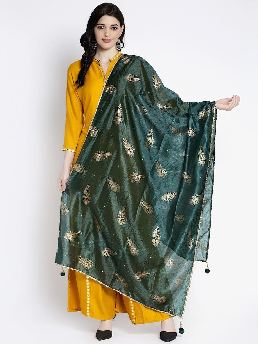 Clora Creation Women Green & Gold-Coloured Printed Dupatta - view 1