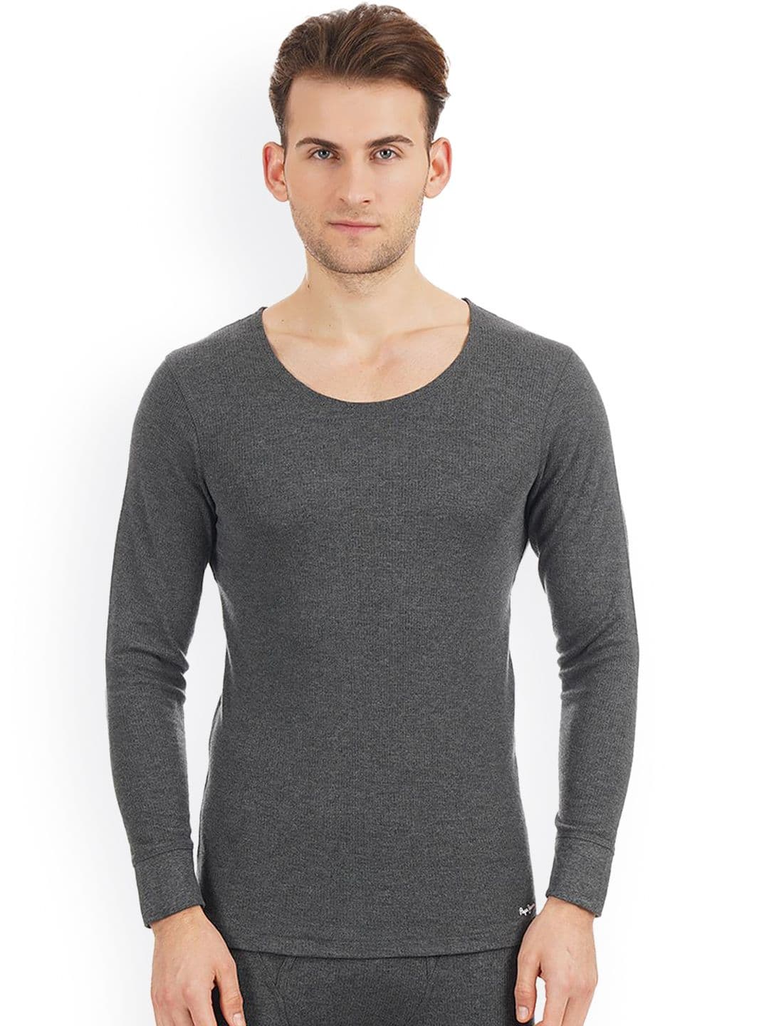 Pepe Jeans Men Charcoal Grey Solid Thermal Top - view 1