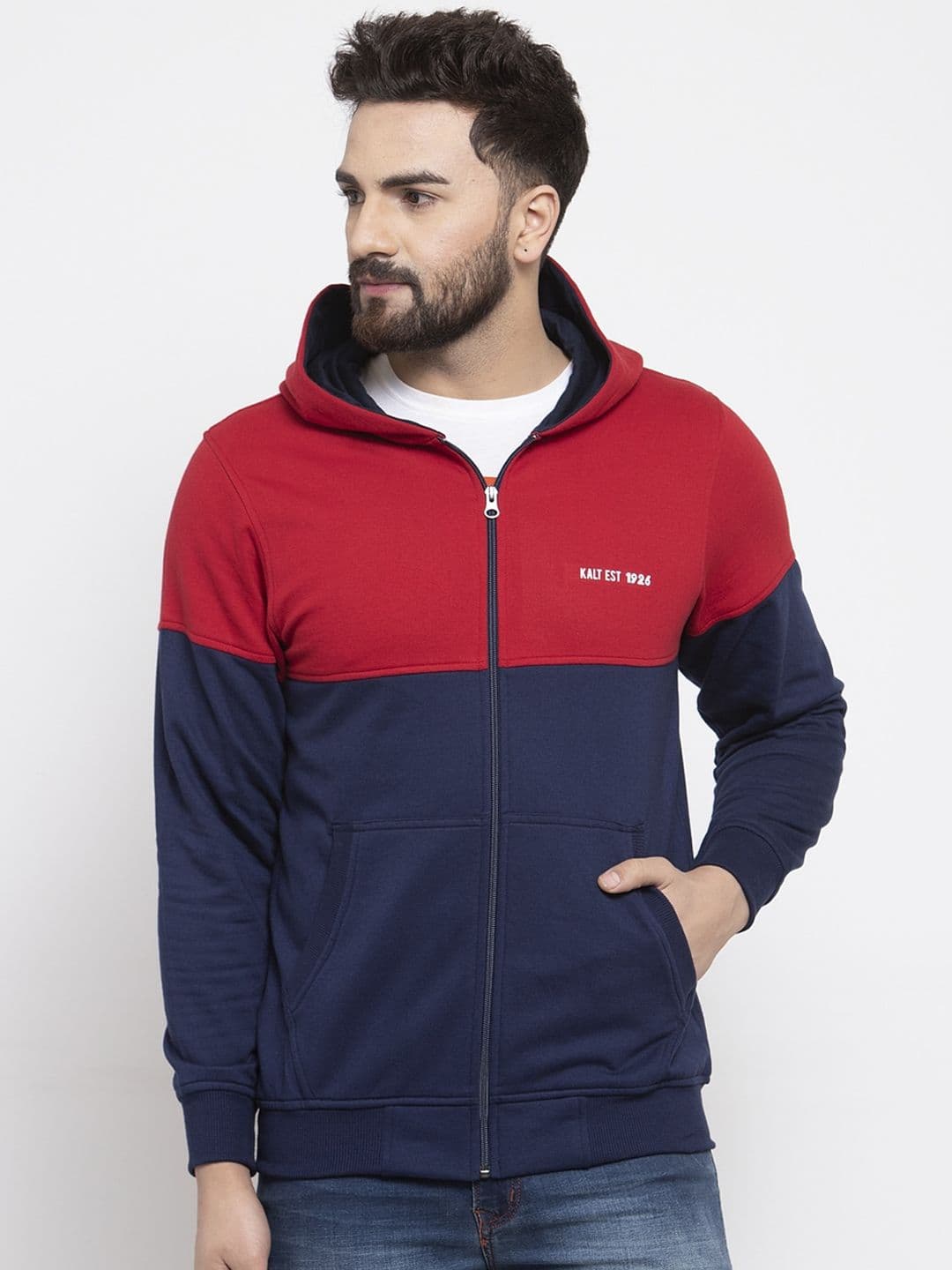 Kalt Men Navy Blue & Red Colourblocked Sweatshirt - view 1