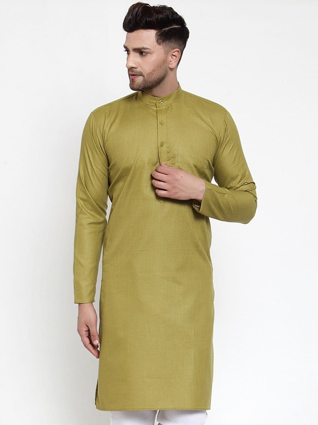 Jompers Men Olive Green Solid Straight Kurta - view 1