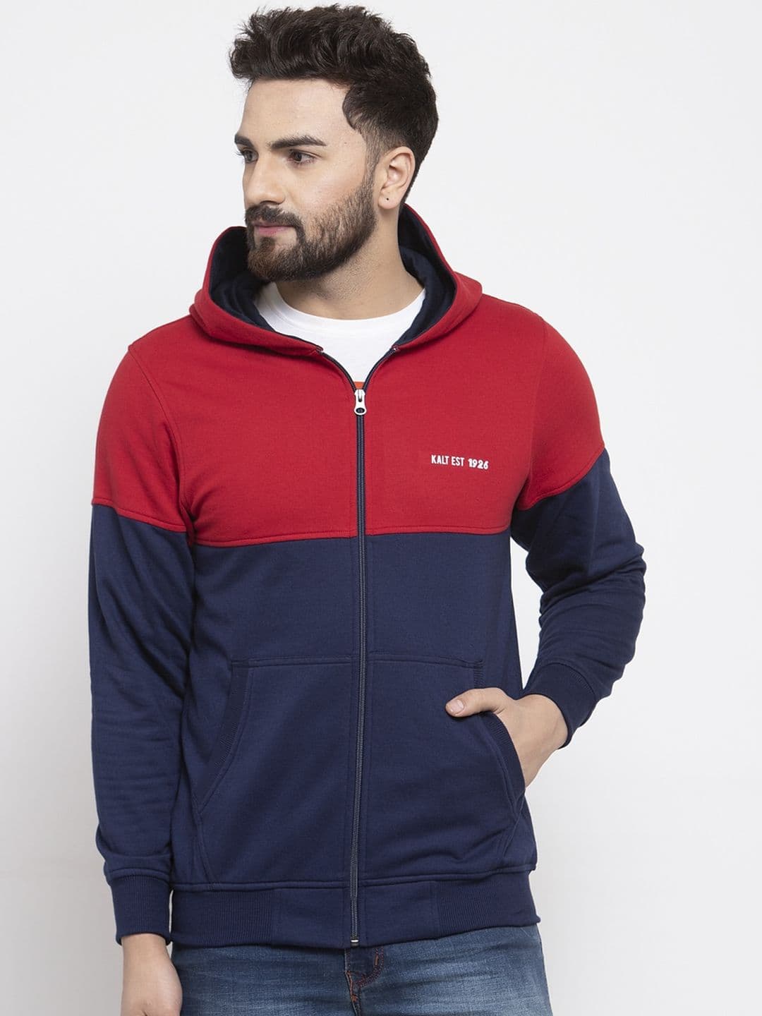 Kalt Men Navy Blue Red Colourblocked Bomber Jacket - view 1